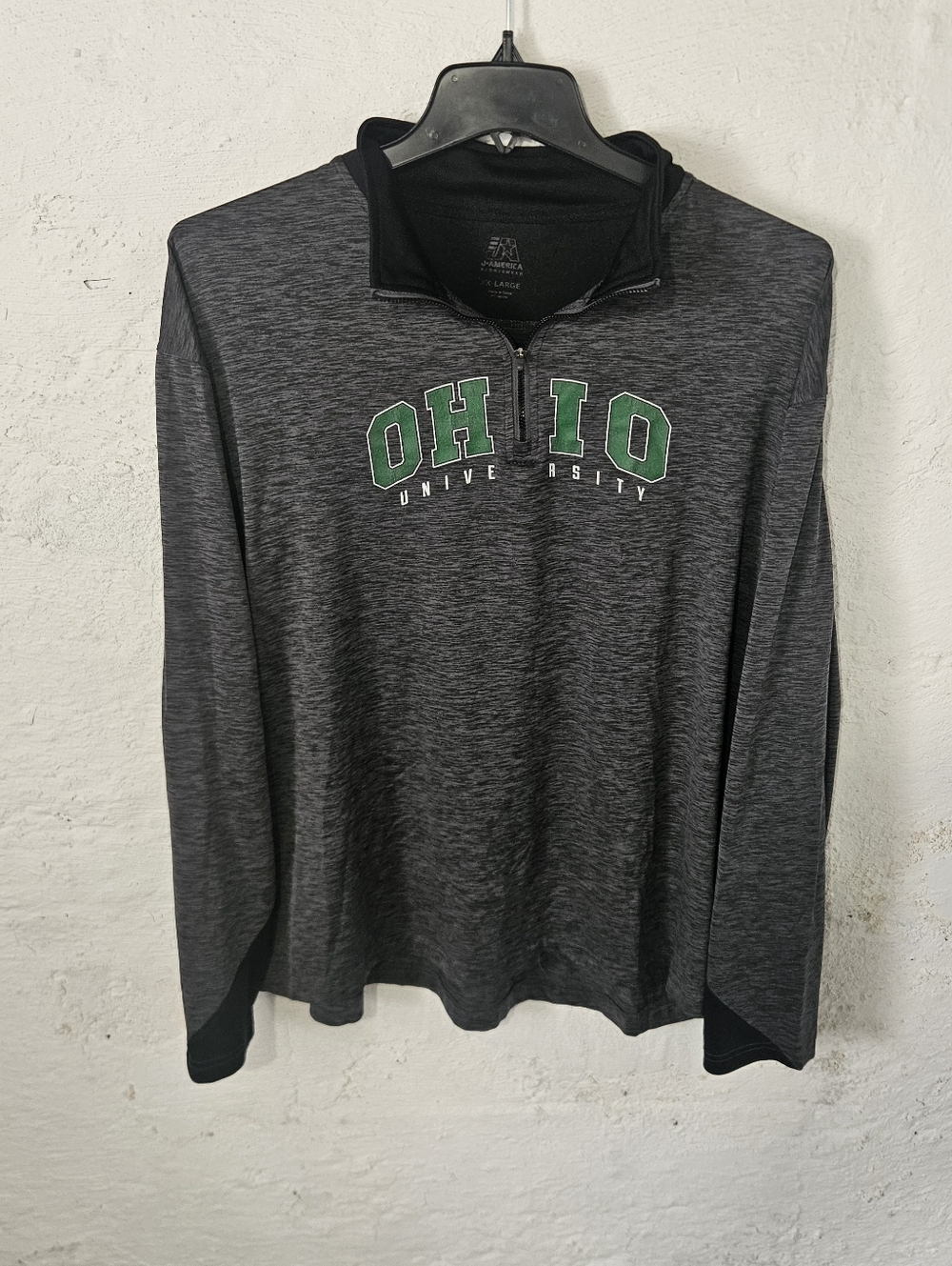J. America Men's Black Heather Quarter-Zip with Green Ohio Logo